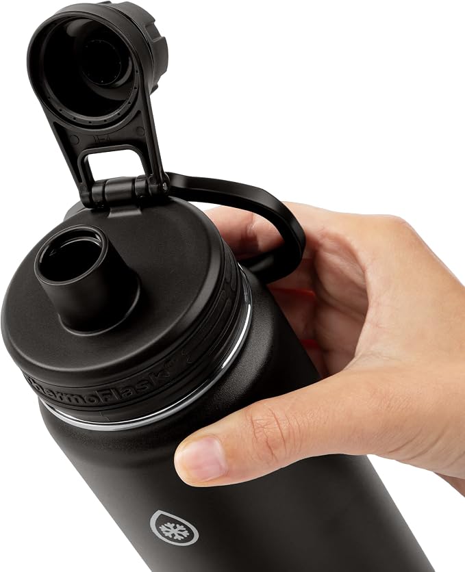 ThermoFlask Insulated Water Bottles, Spout Lid, 2-Pk, 24 oz, Black/Sand