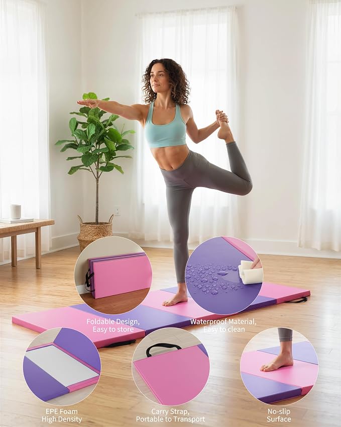 Garvee Gymnastics Mat, 6.2Ft 2-Inch Thick 4-Fold | Exercise Floor Mat for Home Gym, Portable Yoga Mat for Pilates, Aerobics, Martial Arts & Training