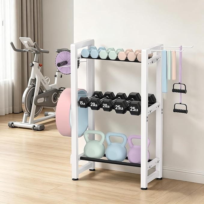 Small Dumbbell Rack，Heavy Duty Adjustable Dumbbell Weight Rack with Side Hooks,Gym Equipment Weight Set holderfor Dumbbell,Kettlebells Rack, Other Gym Accessories