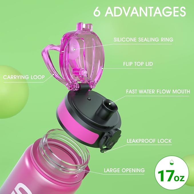Sahara Sailor Water Bottle 17oz, Durable and Leakproof Water Bottles Motivational with Time Marker, Tritan, BPA Free, Wide Mouth with Easy Clean Brush for Gym, Travel, Home, School, Office (1 Bottle) | Bpa Free, Leakproof Wide Mouth With Fast Flow Lid ...