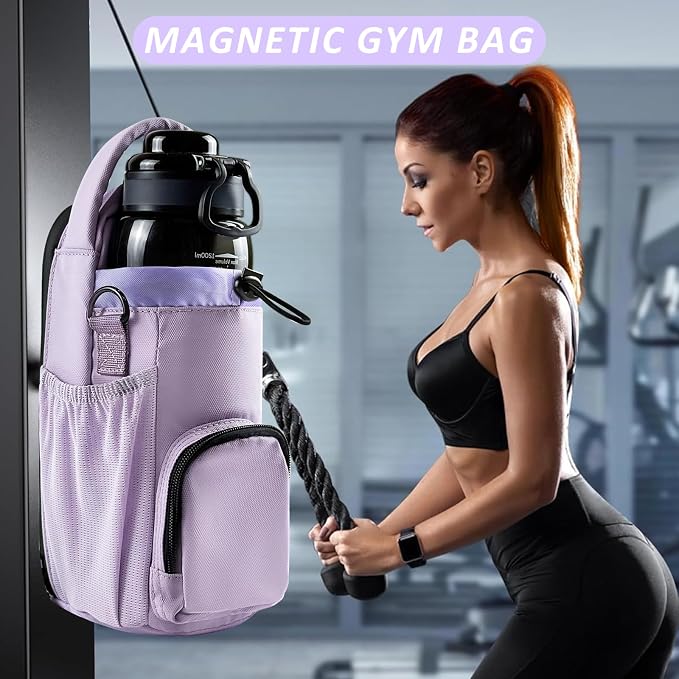 Magnetic Gym Bag for Men and Women, Magnetic Water Bottle Holder for Gym, Small Gym Bag, Gym Gifts for Women and Men (Purple, <40 OZ)