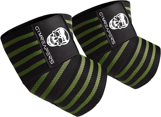 Gymreapers Weightlifting Elbow Wraps (1 Pair) - Flexible 40'' Elbow Compression Strap & Joint Support Brace - for Bench Press, Powerlifting, and Pressing
