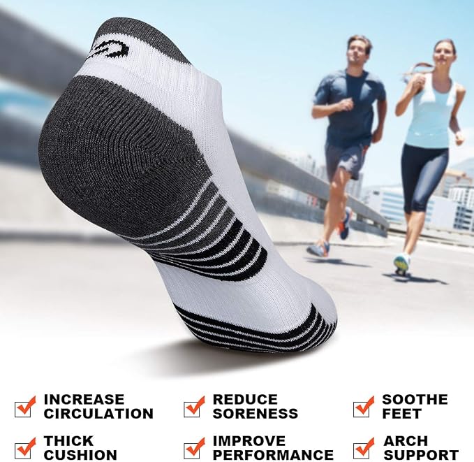 Lapulas Athletic Running Ankle Socks, Low Cut Cushioned Anti-Blister Tab Sports Socks Men Women 6Pairs