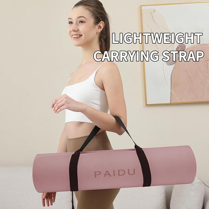 PAIDU POE Yoga Mat （10mm）Extra Thick Fitness Mat 72"x24" with Carry Strap | Non-slip, tear-resistant and suitable for all ages, perfect for yoga, Pilates, home gym and full-body workouts.