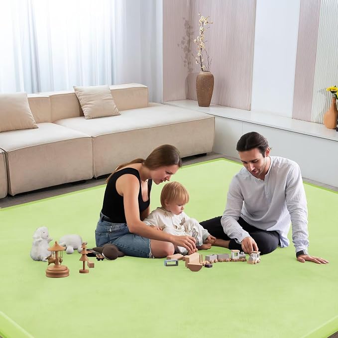 Baby Play Mat for Floor Nursery Muscle Mat Area Rug Playroom Rug 50"x50" Elastic Foam 1.3" Thick Crawling Mat for Babies,Toddlers, Infants,Kids (Light Green)