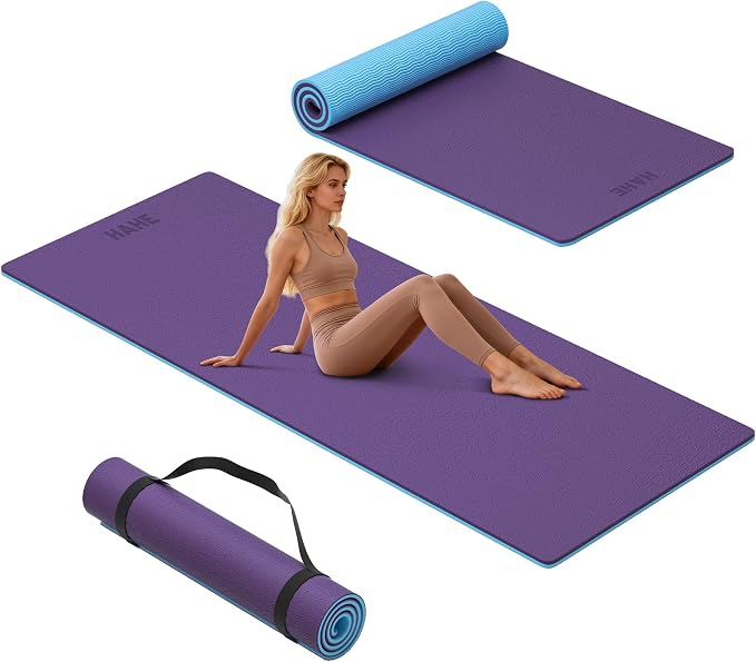 HAHE Wide Yoga Mat 72"x32"x0.4" Thick Pilates Mat with Carrying Strap | Exercise Mats for Home Workout, Wide Non-slip Exercise Mats, Double-Sided POE Fitness Mat for Yoga, Pilates & Travel