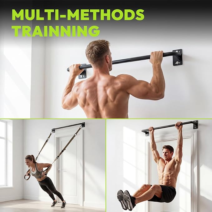 HANDBODE Wall Mounted Pull Up Bar for Doorway, 52''/36'' Chin Up Bar | 500 lb Capacity, Thickened Steel Construction, Joist Mounted
