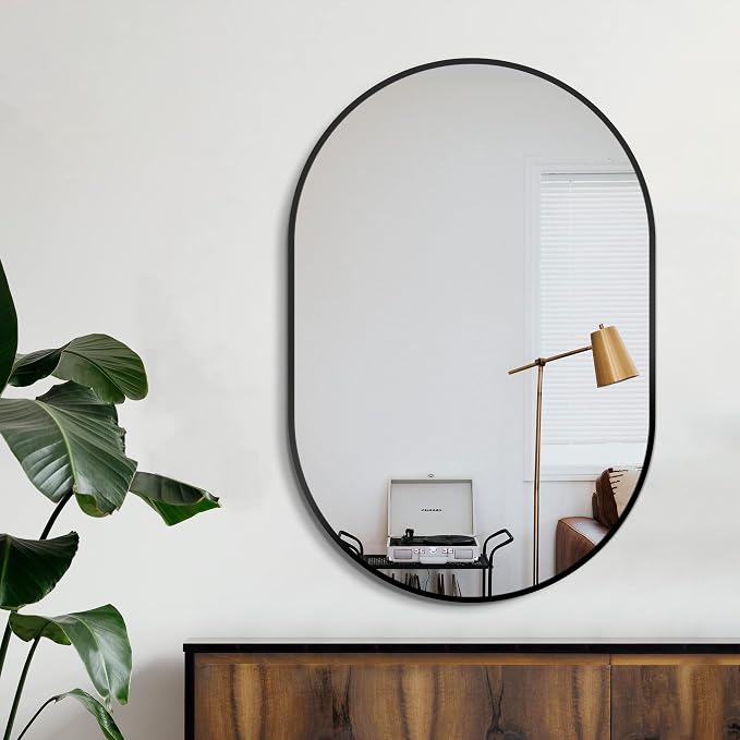 Bathroom Vanity Mirror for Wall, 36''x24'' Black Oval Bathroom Mirror for Over Sink, Bedroom, Living Room, Entryway, HD Tempered Glass, Wall Mounted Horizontally or Vertically