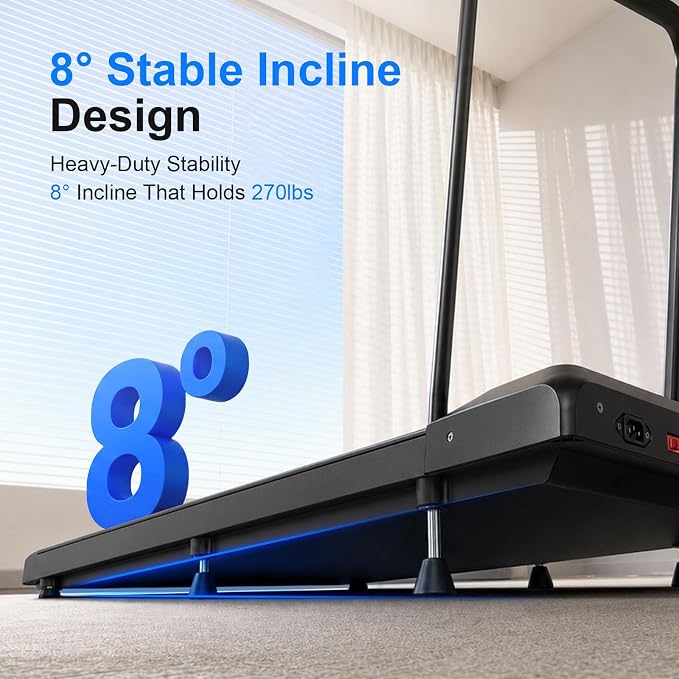 Walking Treadmill Pad with 0-8% Incline,2.5HP Walking Treadmill Mat for Home & Office,Portable Treadmill with Handle Bar