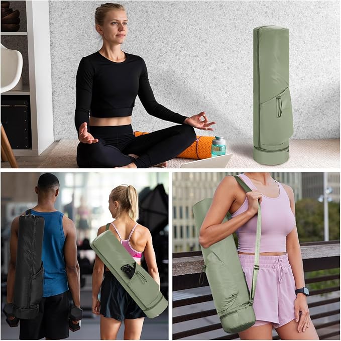 sportsnew Yoga Mat Bag, Full Zip Cargo Yoga Mat Carrier Bag with Drawstring Water Bottle Pocket and Bottom Wet Pocket, Exercise Yoga Mat Carrier Holder Multi-Functional Storage Bag Patent Pending