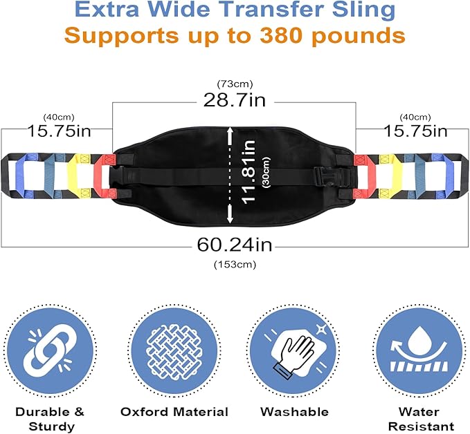 Transfer Sling, Transfer Belt for Elderly, Gait Belts for Seniors | Heavy Duty Patient Lift Belt,Mobility Standing&Lifting Aid for Disabled,Elderly,Injured-Safely Move from Bed and Wheelchair