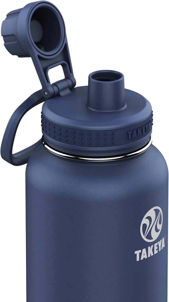 Takeya Actives Insulated Stainless Steel Water Bottle with Spout Lid, 32 Ounce, Midnight