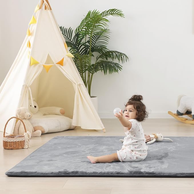 1.5" Thick Baby Play Mat for Floor, 79x79 Soft Foam Mats, Dark Grey | Memory Mat for Baby to Play on Floor Waterproof Easy Care with Non-Slip Tummy Time Play Mat for Nursery Playroom Classroom