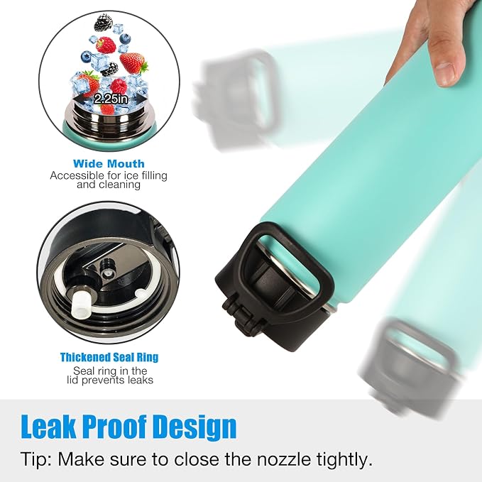 Volhoply 24oz Insulated Water Bottle With Straw Bulk 6 Pack,Metal Wide Mouth Water Bottles With Handle Lid Keep Cold,Reusable Double Wall Cups,Powder Coated Sport Bottle For Holder(Mint,6 Count)