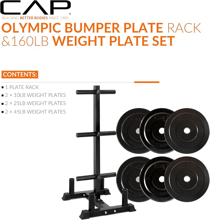 CAP 2-inch Olympic Bumper Plate Weight Set | 100-370 lbs | Multiple Colors | Storage Rack Optional