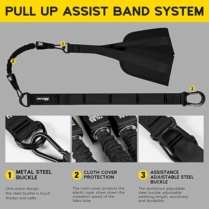 HOXWC Pull Up Assistance Bands, Adjustable Heavy Duty Resistance Band for Pull Up, 3 Pull Up Bands, Comfortable Fabric Feet/Knee Rest, Assistance Bands for Pull-Up, Home Fitness, Body Stretching