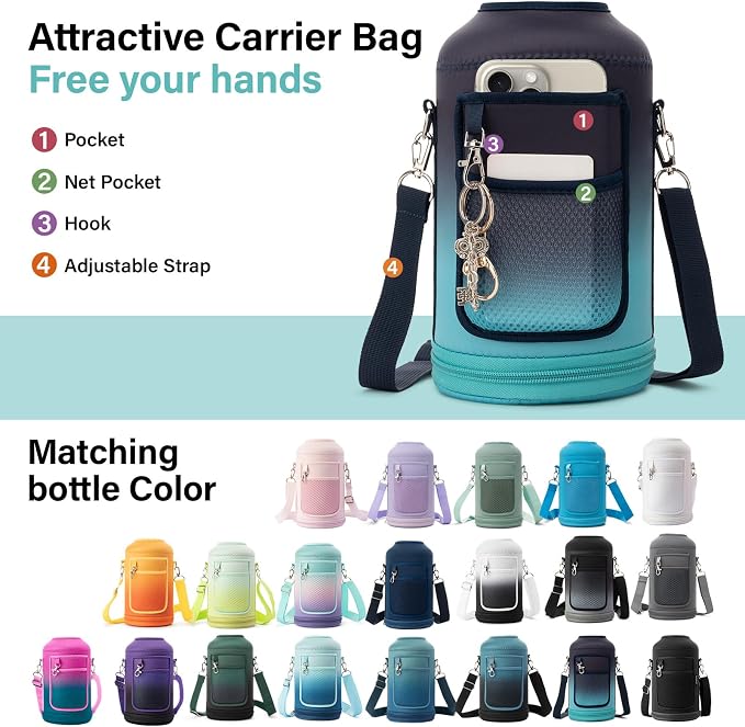 DYSANKY Insulated Water Bottle with Portable Carrier Bag for Outdoor 64 oz