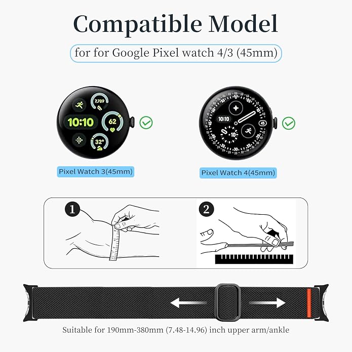 Sport Ankle/Arm Band Compatibel with Google Pixel Watch 1/2/3 4 (41mm) Google Pixel Watch 4 3 （45mm）,Elastic Nylon Arm Bands for Google Watch Men/Women
