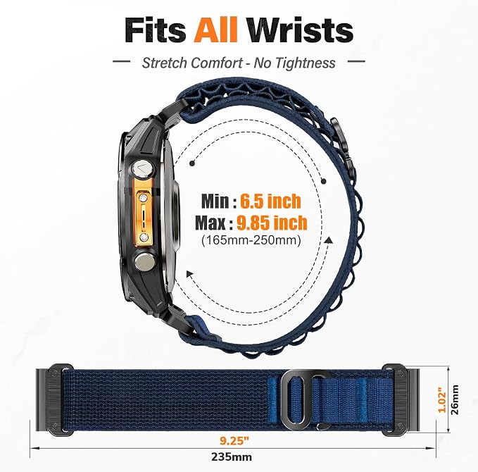Alpine Loop Nylon Watch Band Compatible with Garmin Fenix 5X / 6X / 7X / 8 51mm, Quickfit 26mm Rugged Watch Bands for Garmin Fenix 8 Pro 51mm / 7X Pro / 6X Pro / 5X Plus, for Fenix 3, Tactix Delta