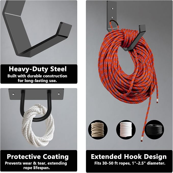 Heavy Duty Battle Rope Wall Anchor Kit with 1 Storage Hook, Wall Mount for Home Gym Training