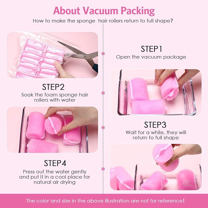 Syhood 48 Pcs Foam Hair Rollers for Overnight Styling Flexible Sponge Heatless Curlers and Rat Tail Comb for Short/long Hairs Women Hairdressing Styling(Pink,1.57 inch)