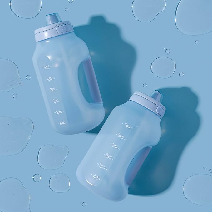 Ello Hydra 64oz Half Gallon Water Jug with Handle and Motivational Time Markers for All Day Hydration, Plastic Reusable Water Bottle with Straw and Locking, Leak Proof Lid, BPA Free, Halogen Blue | Large plastic water bottle jug for all day hydration w...