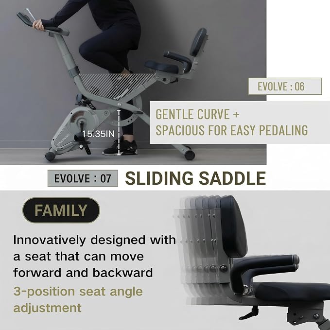 BARWING Stationary Exercise Bike for Home Workout, 5 IN 1 Foldable Indoor Cycling Bike for Seniors, 350LB Capacity, 16-Level Magnetic Resistance, Seat Backrest Adjustments