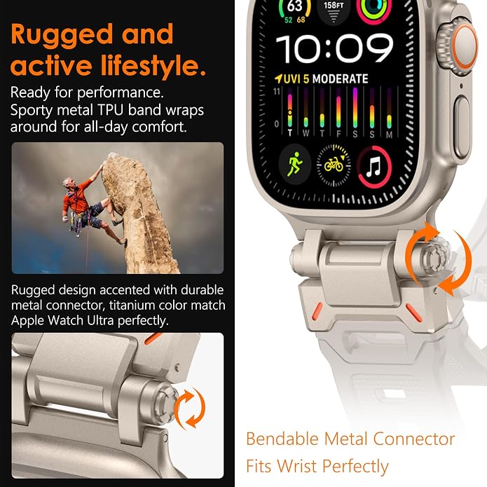 WINGLE FKM Rubber Bands for Apple Watch Band Ultra 3/2/1 Band Ultra 49mm Series 11 10 46mm 45mm 44mm 42mm SE 3/2/1 9 8 7 6 5 4 3 Men, Military Rugged Metal Connector Silicone Apple iWatch Sport Bands