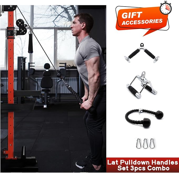 RitFit Smith Machine Power Rack with LAT-Pull Down System | Half Smith Machine with Landmine, Barbell Bar, Plate Storage Pegs and More Training Attachment