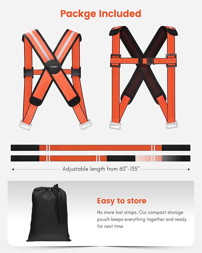 Ytonet Moving Straps for Lifting, 2-Person System Furniture Moving Straps | X-Shaped Back Support, Furniture Shoulder Lifting Straps for Moving Appliance Mattresses, Move Heavy Objects Up to 800lbs