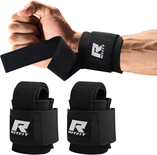 RitFit Wrist Wraps with Neoprene Padding for Weightlifting | 6.55mm Thick, Anti-Slip Dual-Purpose Support and Lifting Strap, Bodybuilding MMA Powerlifting, Deadlifts Pull Ups