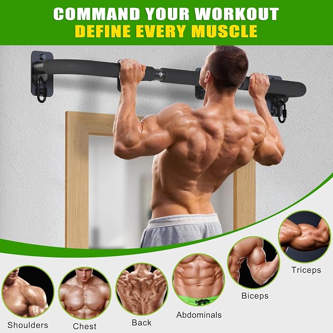SELEWARE 32"/36" Wall Mount Pull Up Bar Joist Mount Chin Up Bar for Doorway | Heavy Duty Steel Construction Support 450 lb, w/Resistance Band Hooks, Fits 32"/36" Wall Studs for Home Gym Strength Training