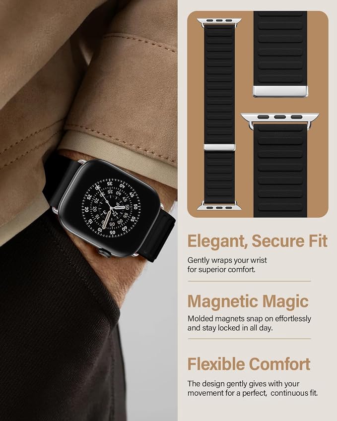 Magnetic Link Sport Band Compatible with Apple Watch Bands for Men Women | Patented Solo Loop Band 40mm 38mm 41mm 44mm 45mm 42mm 49mm, Sport Strap for iWatch Series 11 10 9 8 7 6 5 4 3 2 1 Ultra SE
