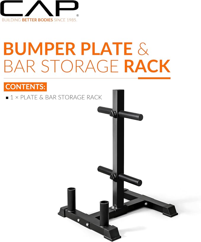 CAP Olympic Bumper Plate Tree Rack with Barbell Holders, Heavy-Duty Weight Plate Storage Rack for Home Gym, Steel Olympic Plate Organizer Stand, Multiple Color & Size Options