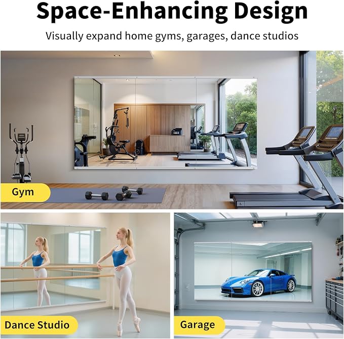 Home Gym Mirror Wall Mounted,60x40 Inch,3PCS Full Length Mirror