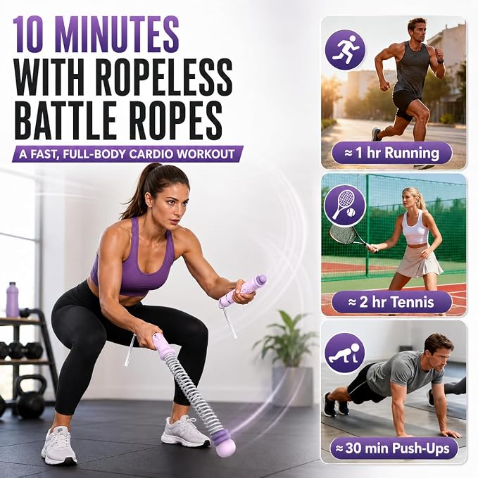 2PCS Weighted Ropeless Battle Ropes for Home Gym, Heavy Duty Arm Exerciser for Strength Training, Portable Battle Rope for Advanced Workouts and Core Muscle Building (Purple)