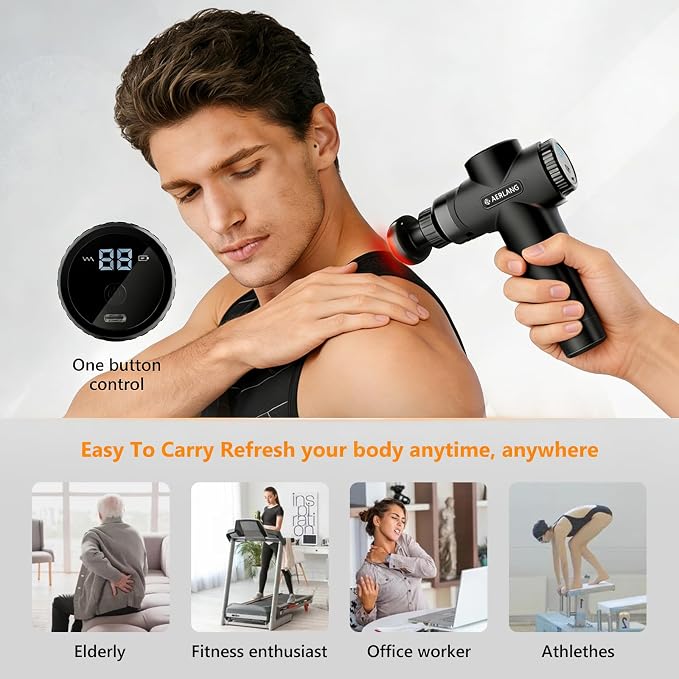 AERLANG Mini Massage Gun with Heat Birthday Day Gift for Him Black | Mini Massager Deep Tissue Muscle Massager Back Massager for Pain Relief Deep Tissue Body Massager, Carrying Case Included