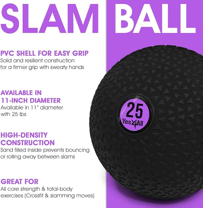 Yes4All Slam Balls, 10-40lb Weighted Ball Weight, Durable PVC Sand Filled Workout Dynamic Slam Ball for Strength Training, Triangle, Black, 25lbs
