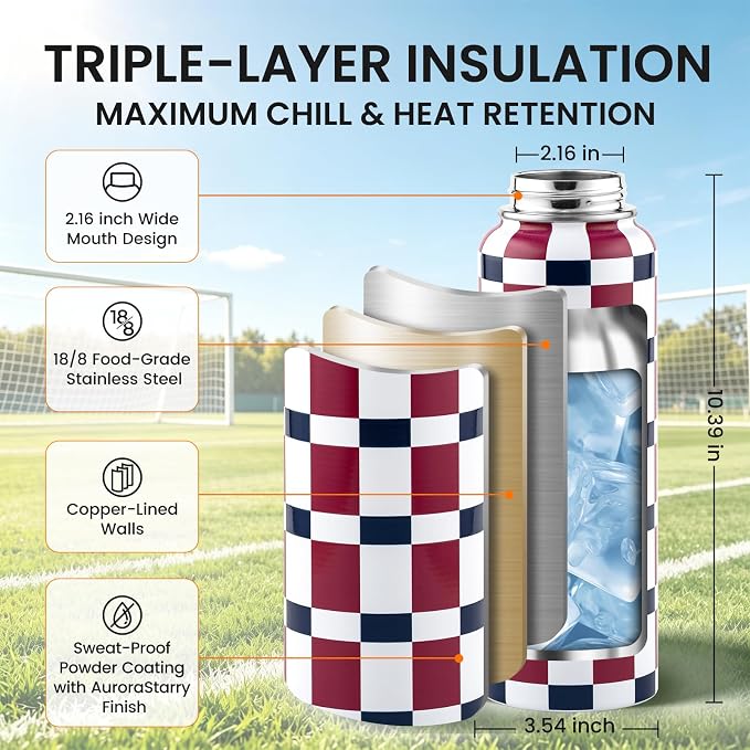 RAYMYLO Insulated Water Bottle 40 oz, Triple Wall Vacuum Stainless Steel | (Cold for 36Hrs, Hot for 18Hrs), Leak Proof & Non-BPA, Modern Water Flask Jug with Paracord Handle & Straw Spout Lids