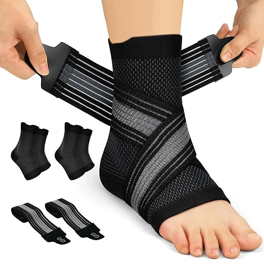 2 Pairs Ankle Braces for Men & Women, Support for Plantar Fasciitis Relief | Arch & Ankle Support Brace with Removable Strap for Swelling, Achilles Tendonitis, Faster Recovery & Boosts Circulation