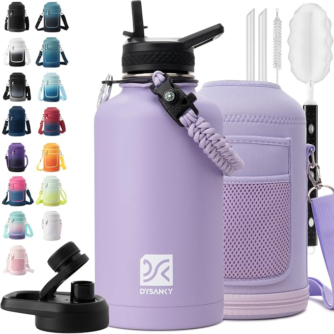 DYSANKY Insulated Water Bottle | Thickened Stainless Steel Vacuum Metal | Portable Sports Half Gallon Large Water Jug for Gym and Hiking with Straw, Carrier Bag, Handle Strap | BPA-Free 64 oz