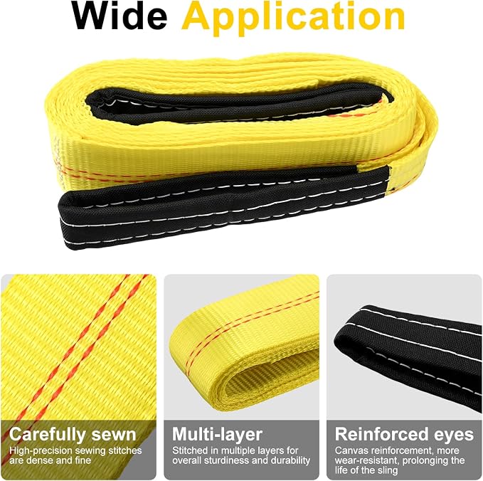 Pindex 2 Pack 2" x 8' Upgrade Web Lifting Sling & 1/2" D Ring Shackle 13000 Lbs Breaking Force 3500 Lbs Pulling Forces Lift Sling Straps for Rocks Trees Mowers Tool in Trailers Tractors Trucks, Yellow