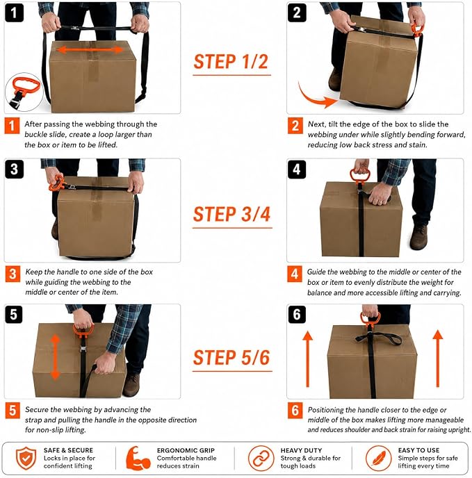 MULTUS Handle and Haul Moving Strap, 1 Handle - 1-Person Lift | 250 lb capacity, adjustable cam buckle; carries boxes, furniture, camping & hunting gear solo