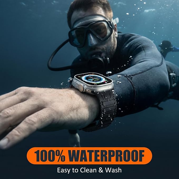Magnetic Band Compatible with Apple Watch Ultra 3/2/1 Band for Men 49mm 46mm 45mm 44mm 42mm, Silicone Sport Waterproof Loop Strap Magnet Link for iWatch Series SE 11 10 9 8 7 6 5 4 3 2 1(Black)
