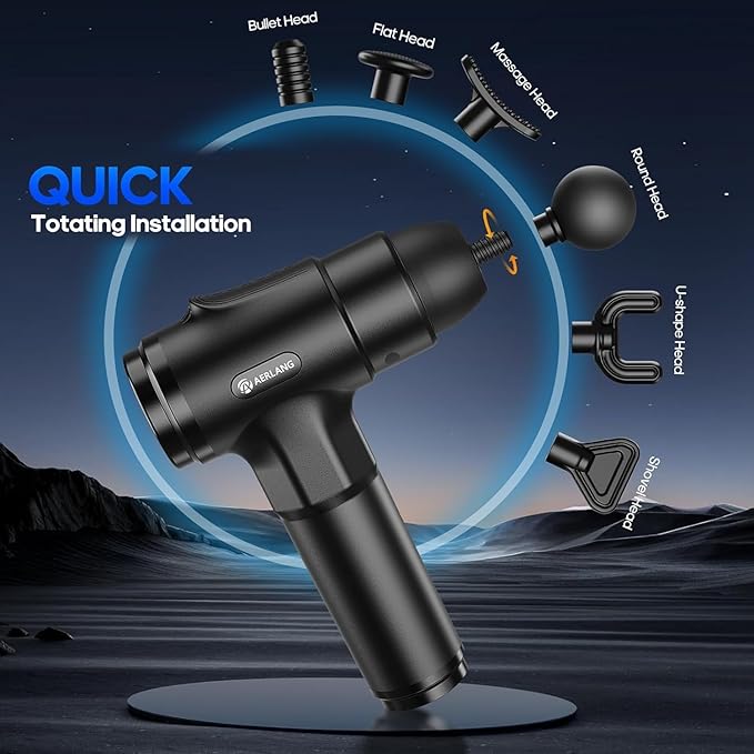AERLANG Muscle Massage Gun, Back Massager Deep Tissue Gun for Athletes to Relief Pain and Relax with 20 Adjustable High Intensity Speeds 6 Heads, Body Carrying Case
