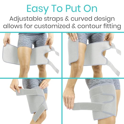 Vive Thigh Brace - Hamstring Quad Wrap - Adjustable Compression Sleeve | Support for Pulled Groin Muscle, Sprains, Quadricep, Tendinitis, Workouts, Sciatica Pain and Sports Recovery - Men, Women