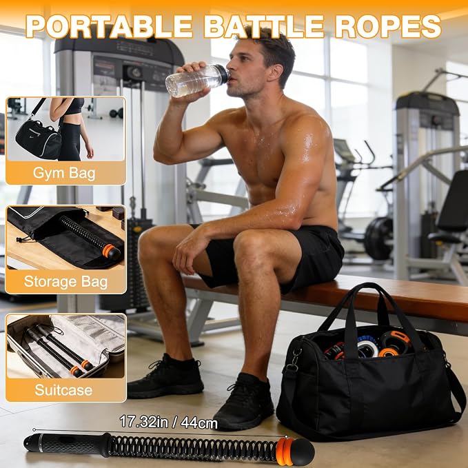 Adjustable Ropeless Battle Ropes, Portable Ropeless Battle Ropes | For Home Gym with Storage Bag, Strength & HIIT, Arm Strength Battle Rope Equipment for Men & Women