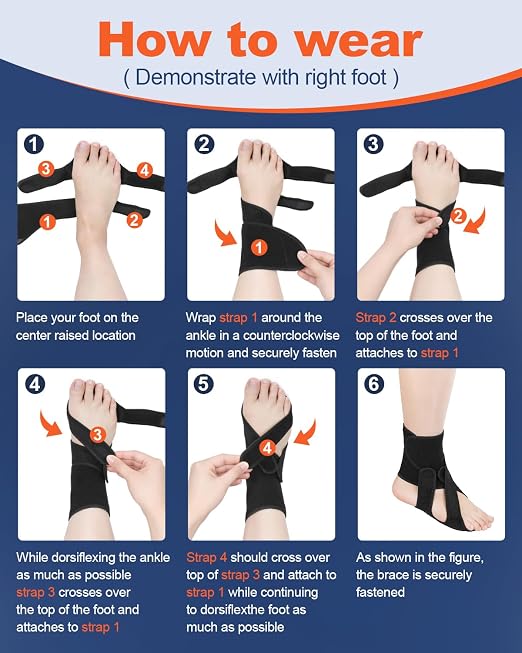Foot Drop Brace Adjustable Foot Brace for Walking, Ankle Foot Orthosis Provide Foot Drop and Ankle Support, for Walking with Shoes, Socks, or Barefoot, for MS, TBI, Stroke, Use Day & Night, Includes a Massage Ball