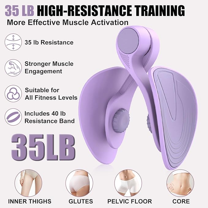 Pelvic Floor Exercise Devices 35lb Resistance Kegel Thigh Trainer with Band | Pelvic Floor Muscle Training, Inner Thigh Exerciser, Postpartum Recovery Support for Women, Suitable for Women and Men