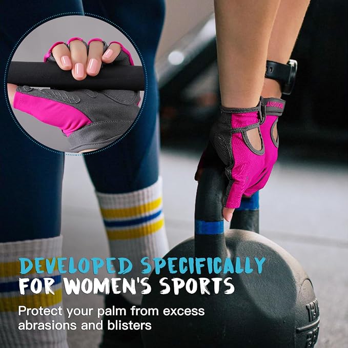 Breathable Workout Gloves for Women, Thick Padded Weight Lifting Gloves, Full Palm Protection & Extra Grip for Women Gym, Rowing, Fitness Training and Hanging (Small)